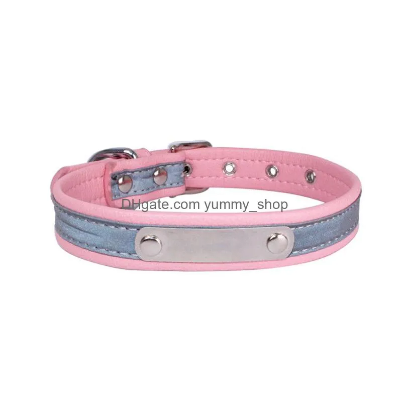 adjustable reflect light dog collar soft leather pin buckle collars neck pet dogs supplies small to large will and sandy