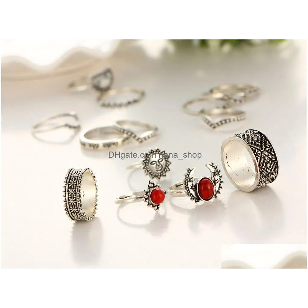 vintage silver carved joint ring 14piece combination set womens rings bague femme women men