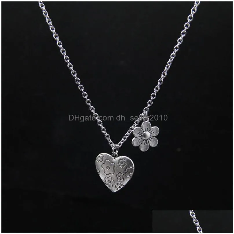 stainless steel chain vintage punk flower bear heart pendant necklace for women hiphop treandy jewelry girl cool gifts party