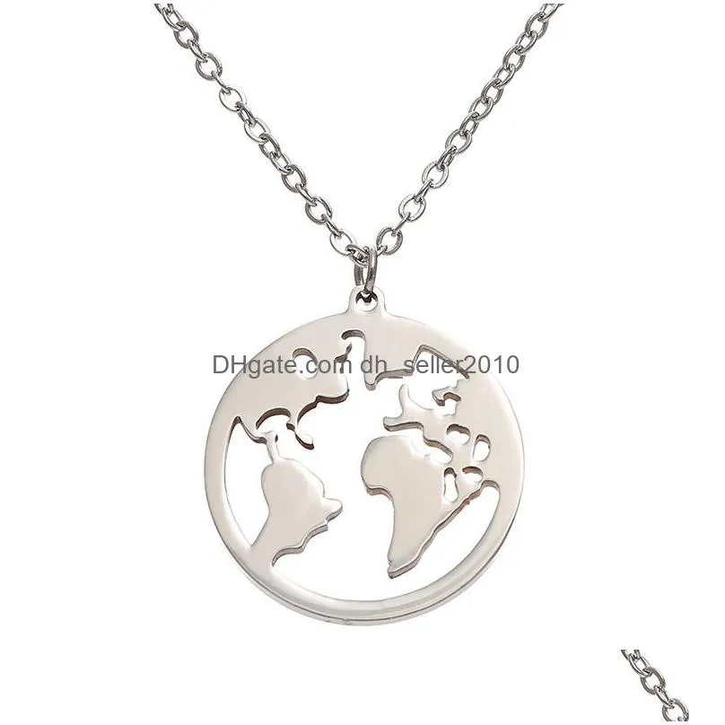 stainless steel world map necklace gold chains pendant women men necklaces fashion jewelry will and sandy