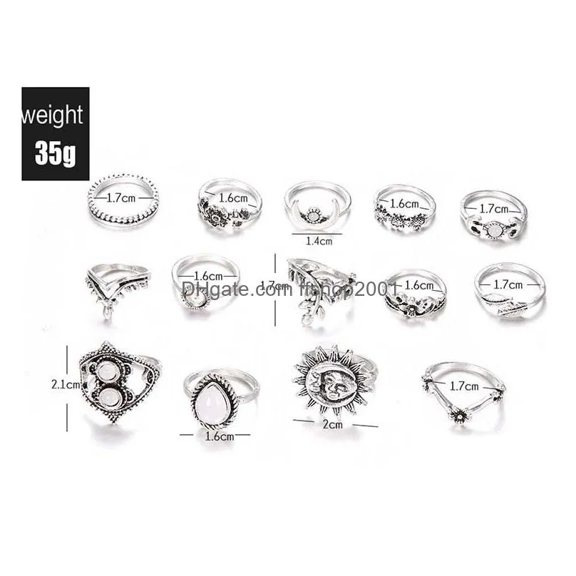 stone stacking rings crown moon leaf flower drop midi knuckle ring set women fashion jewelry will and sandy