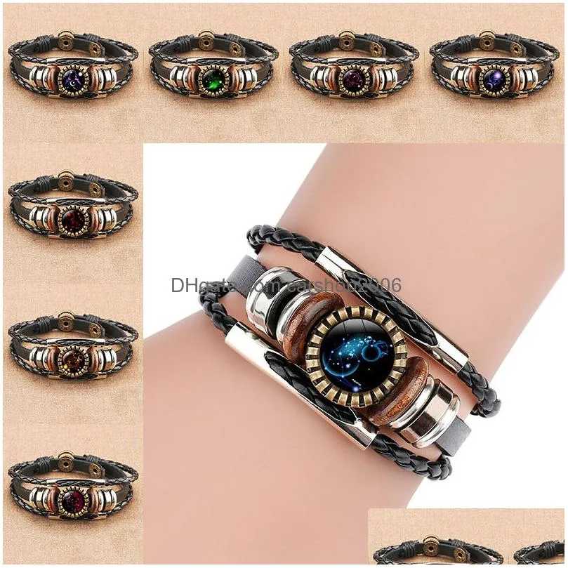 12 sign horoscope glass cabochon bracelet multilayer wrap bracelets wristband cuff women fashion jewelry gift will and sandy