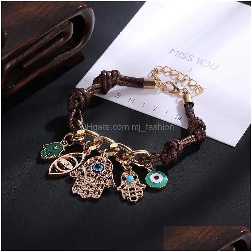 statement fatima palm hamsa bracelets devils eye braided bracelet couple chain leather rope pure handwoven hand accessories