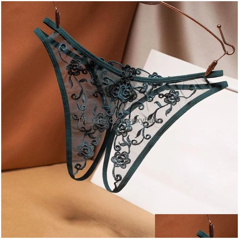 gauze see through open crotch g strings panties low rise flower embroidery thongs t back women underwear lace sexy lingerie will and