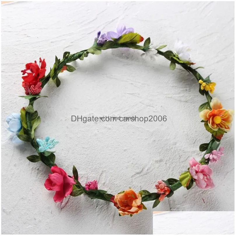 bride foam flower headband women rose crown hairbands wedding garland ribbon hair jewelry festival flower hair wreath