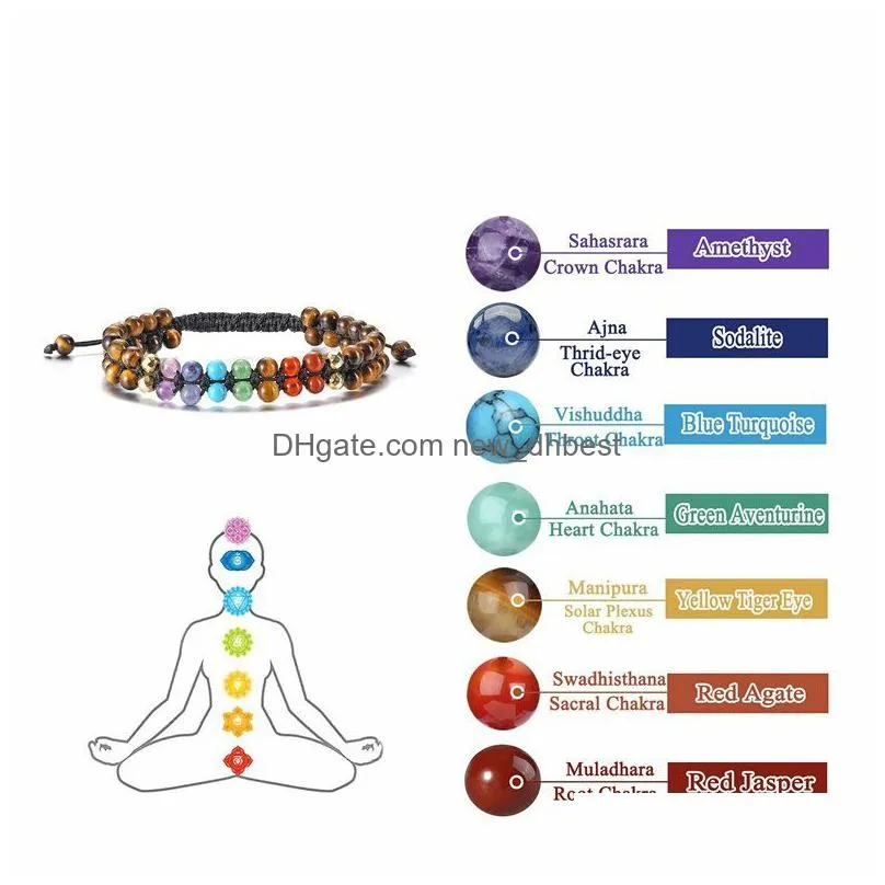 semi precious stone natural stone beads 7 chakra bracelet charm double adjustable bracelets wristband bangle cuff women fashion jewelry gift will and