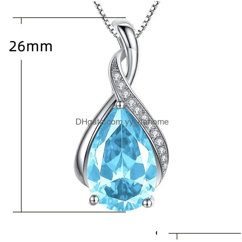 tear drop necklace blue red diamond pendant women necklaces birthday fashion jewelry gift will and sandy