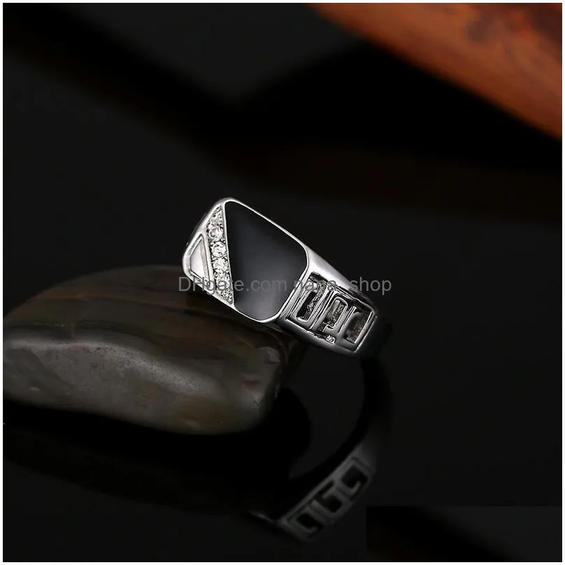 size 512 classic gold color rhinestone men ring black enamel male finger rings 3 colors