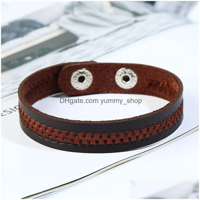 embroider leather bracelet button adjustable bracelet bangle cuff wristband for men women fashion jewelry