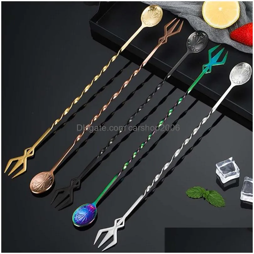 double head wine mixing spoon fork stainless steel home kitchen dining flatware spiral long handle ice scoop spoons forks cutlery bar