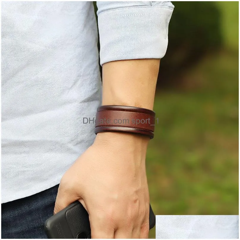 ethnic simple genuine leather bangle cuff button adjustable bracelet wristand for men women will and sandy fashion jewelry