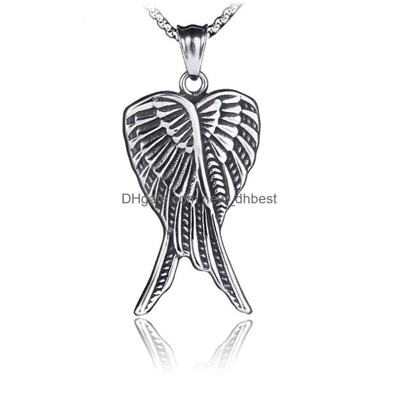 retro angel necklace stainless steel wing pendant necklaces chain for women men street hip hop fashion jewelry