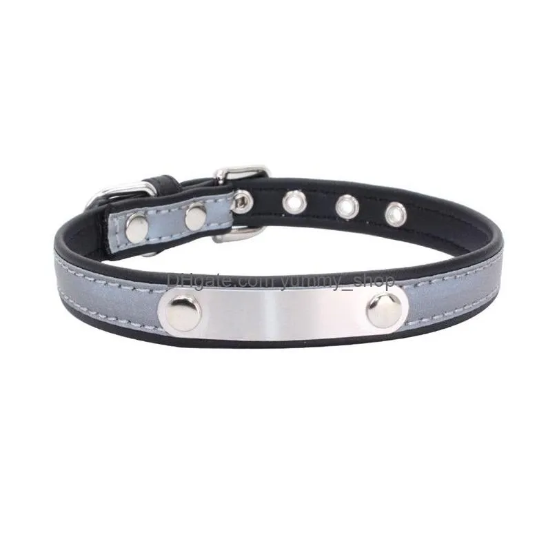 adjustable reflect light dog collar soft leather pin buckle collars neck pet dogs supplies small to large will and sandy