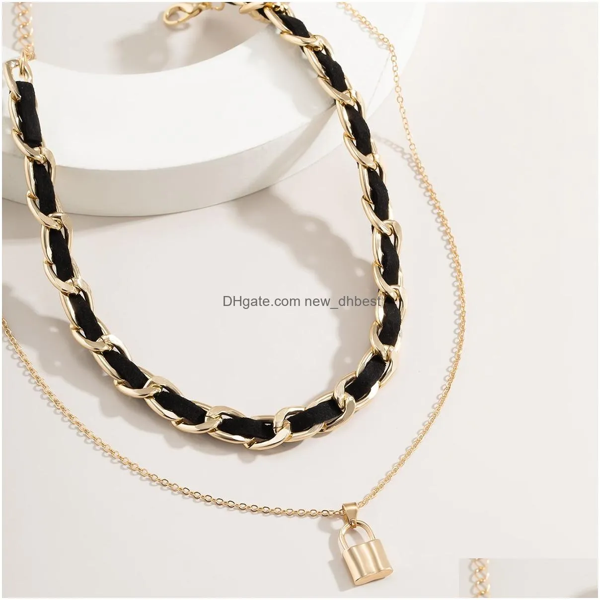 gold chains lock pendant necklace lace multi layer wrap choker necklaces women fashion jewelry will and sandy gift