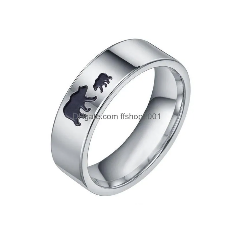 black mama bear ring band finger stainless steel mother son animal cub rings for women fashion jewelry mothers day gift will and