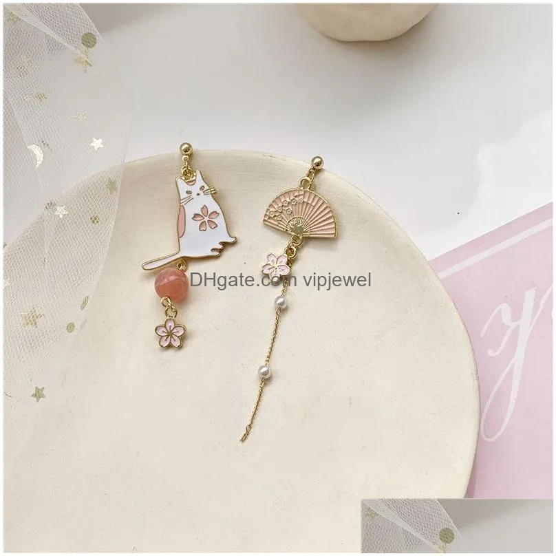 korean style flower cute animal dangle earrings for women moon stars kitten rabbit balloon asymmetric earring party jewelry gift