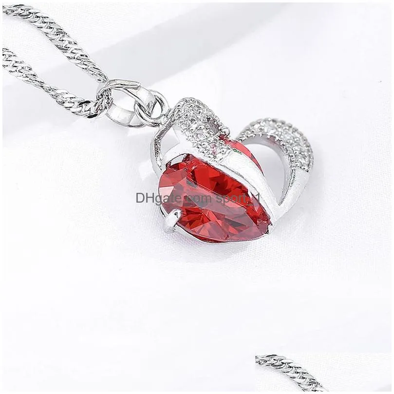 red diamond heart pendant necklaces copper silver chains women necklace wedding fashion jewelry gift will and sandy
