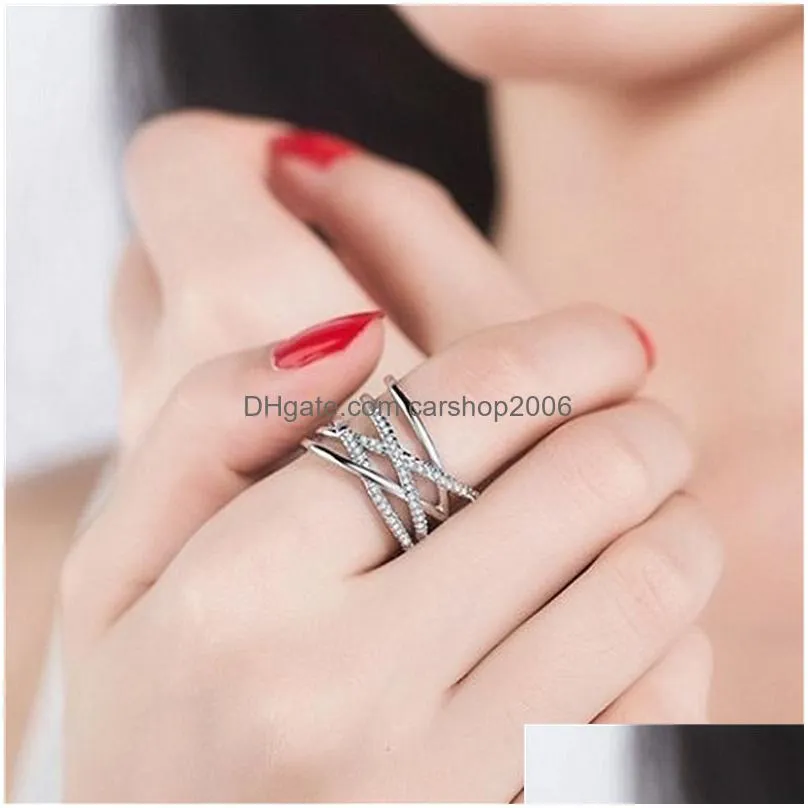 diamond cross rings gold crystsal open adjustable stacking knuckle cluster ring band for women fashion jewelry will and sandy