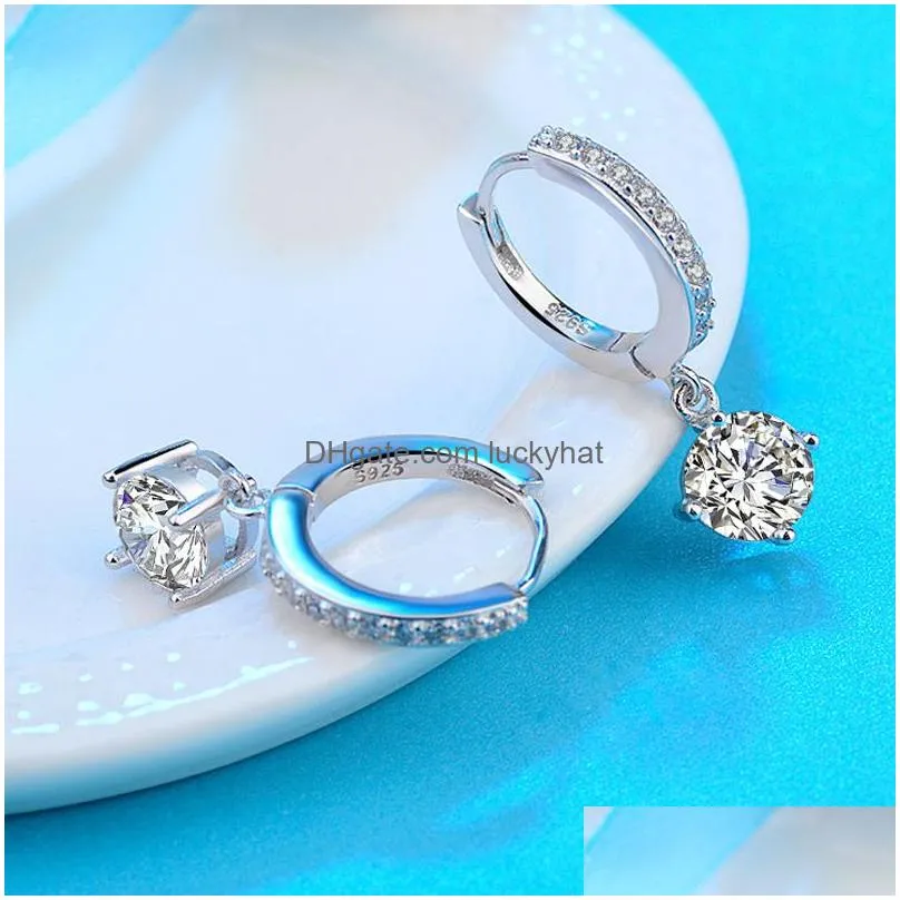 cute cubic zirconia cz silver plated hoop dangle earrings for women dangle earring fashion jewelry