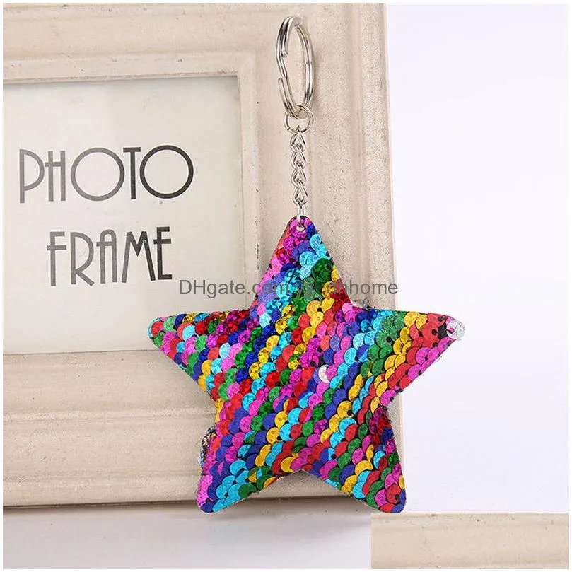 fish scale sequin star keychain key ring holders bag hang women kids fashion jewelry gift drop ship 340052