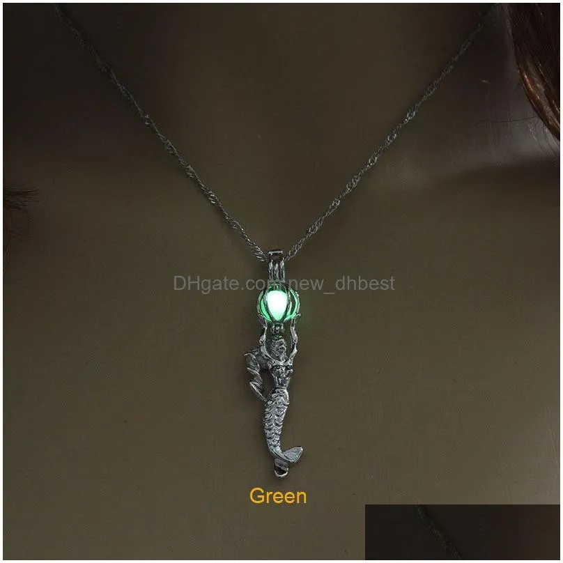glow in the dark mermaid necklace fluorescent light locket pendant chain for women fashion jewelry will and sandy gift