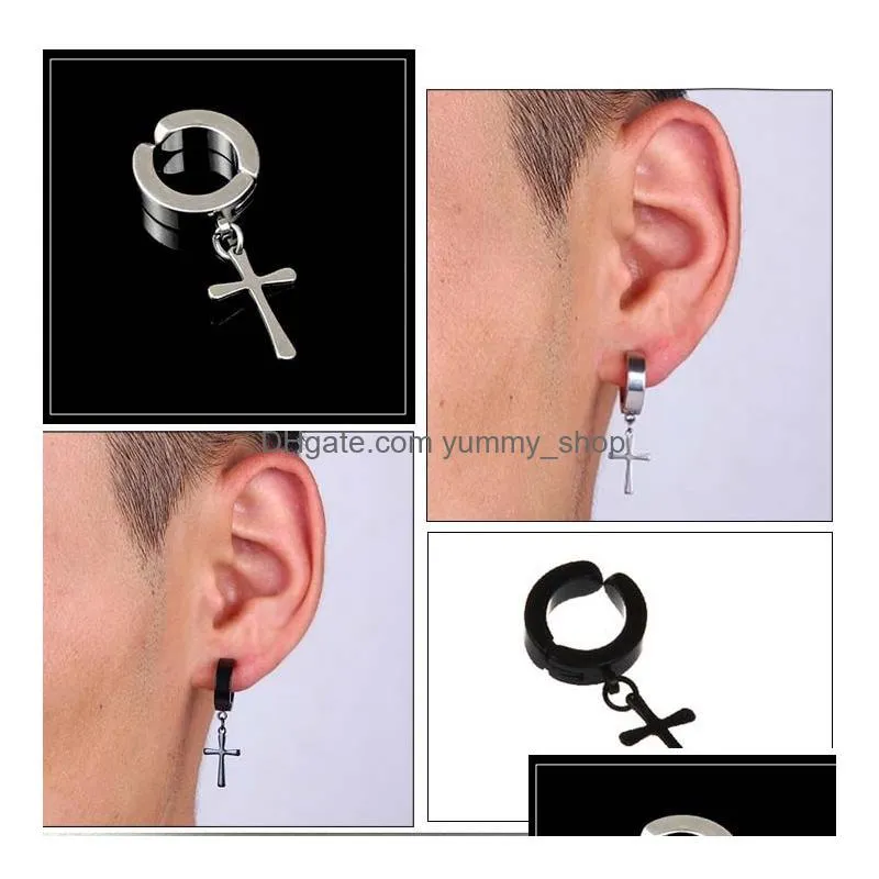 clip on stainless steel earrings jesus cross star hoop screw back ear rings women mens fashion jewelry will and sandy