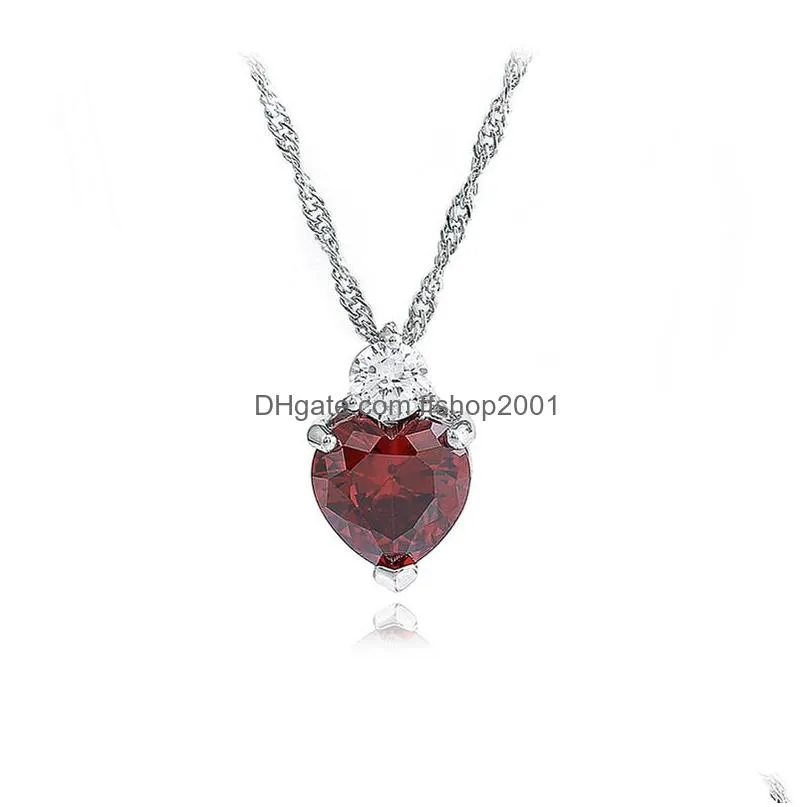 diamond pendant necklaces copper silver chains red love heart necklace women birthday wedding fashion jewelry will and sandy