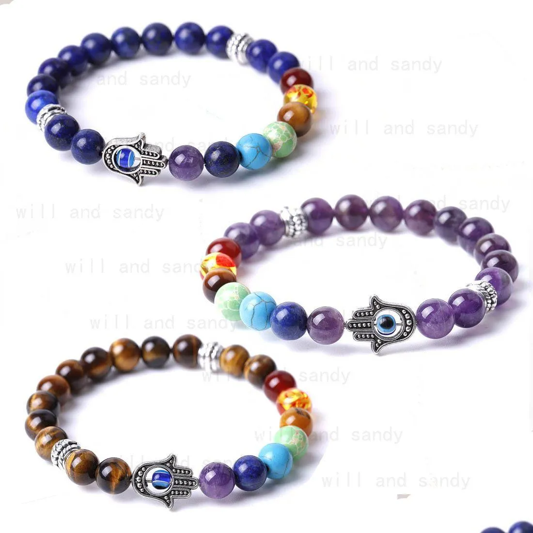 yoga 7 chakra natural stone beads bracelet strand gemstone bracelets amethyst tiger eye lapis reiki healing crystals beaded stone fashion