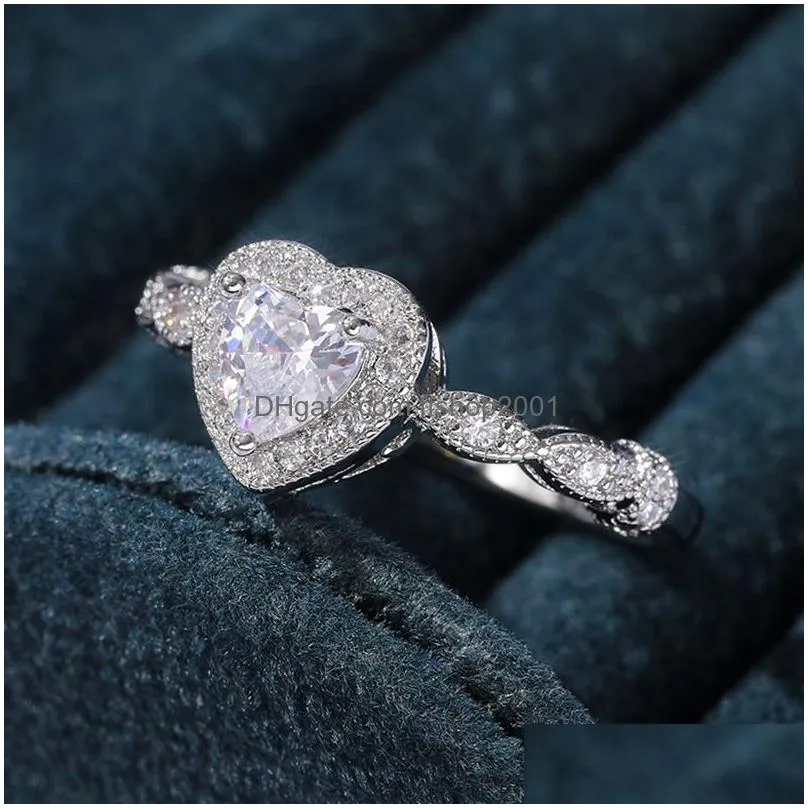 cubic zircon diamond ring band finger heart shaple women rings engagement wedding fashion jewelry will and sandy