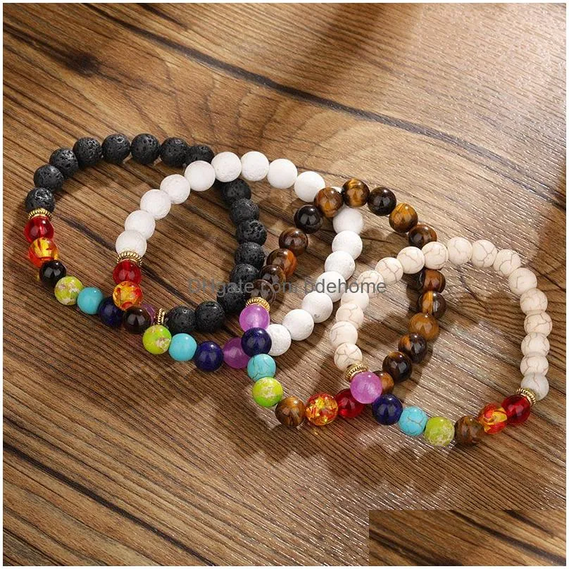 8mm natural stone tiger eye strand bracelets for women men 7 chakra mala bead reiki healing meditation bracelet braided rope adjustable