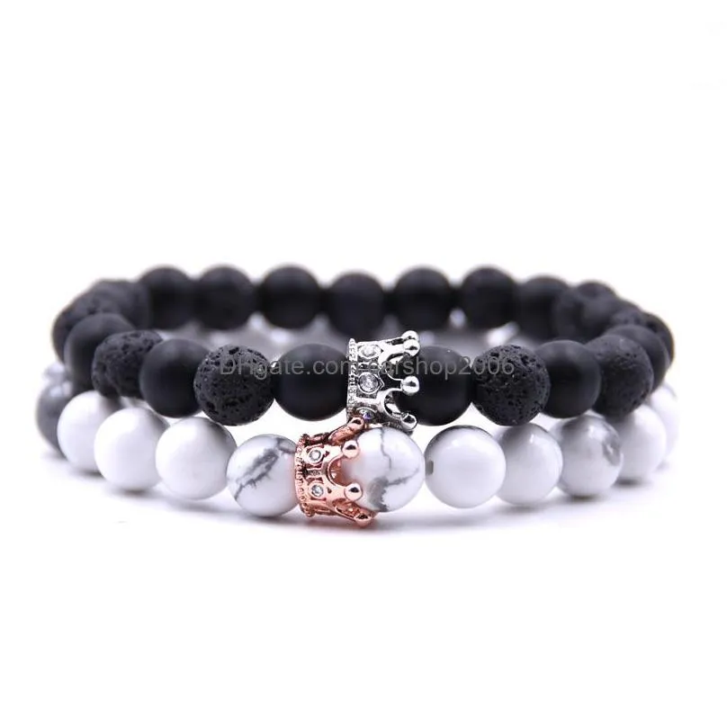 crystal crown natural stone beaded strands bracelet lave rock white howlite diamond bracelets fashion jewelry for women men will and sandy