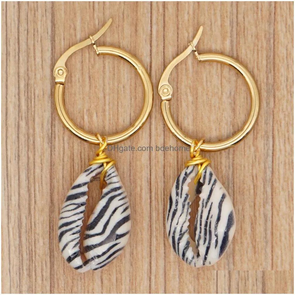 leopard seashell earring dangle earings for women boho jewelry trendy beach shell earrings stainless steel circle