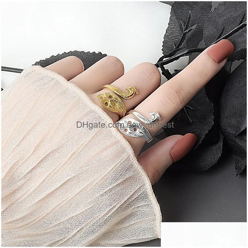 vintage black silver color peacock phoenix bird ring for women size adjustable stainless steel ring boho style female jewelry