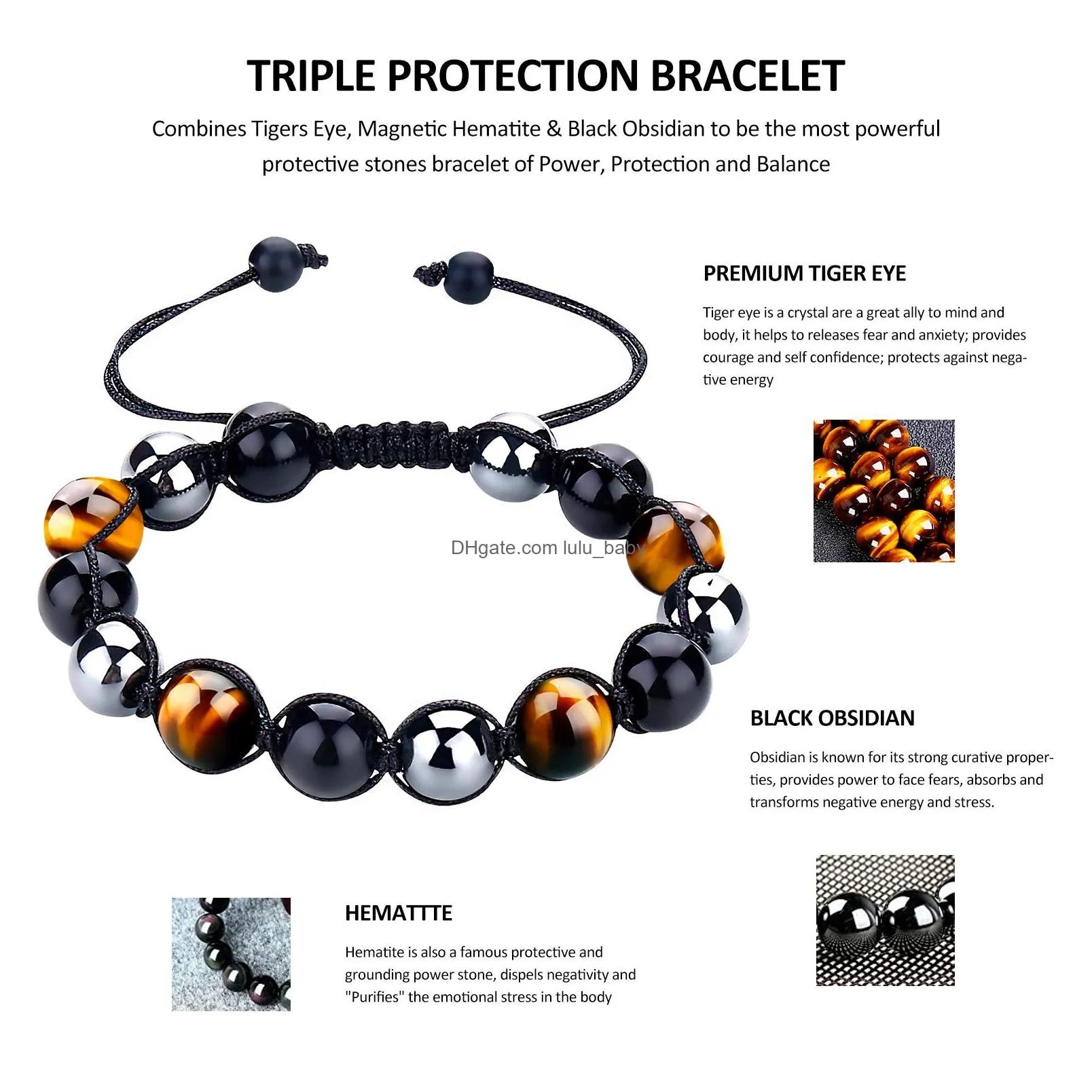 magnetic hematite tiger eye obisidian strand bracelet men triple protection health care stainless steel bracelet women weight loss