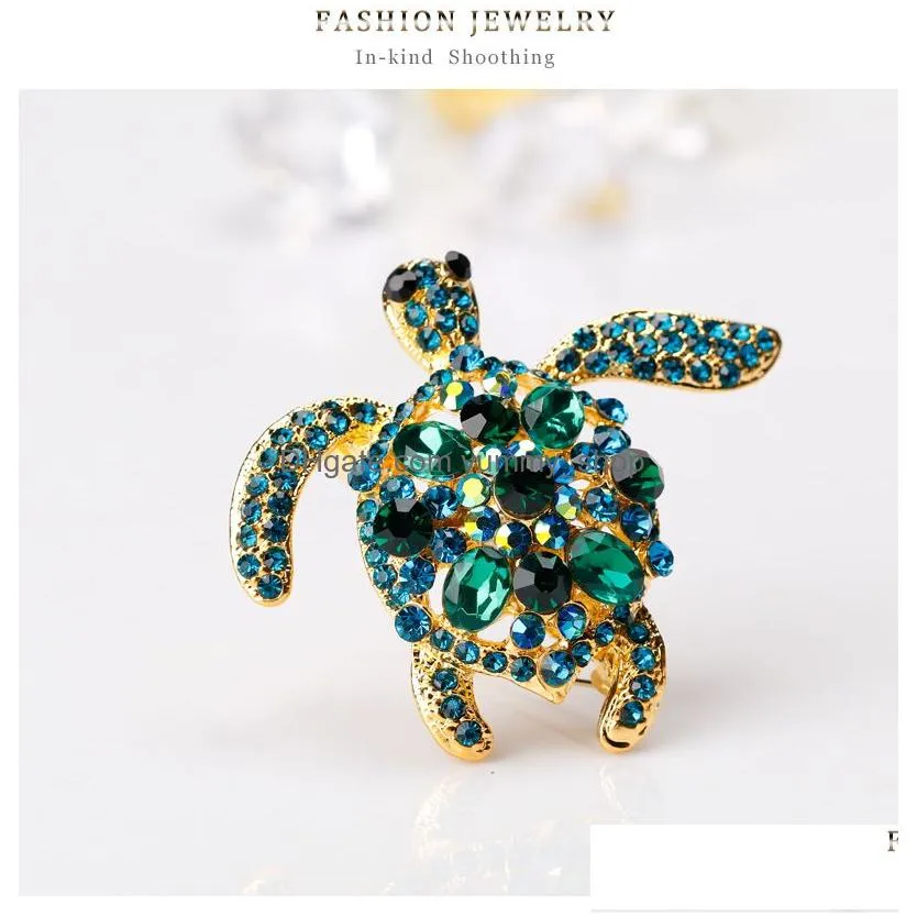 green rhinestone brooches women men sea turtle animal party causal brooch pins gifts
