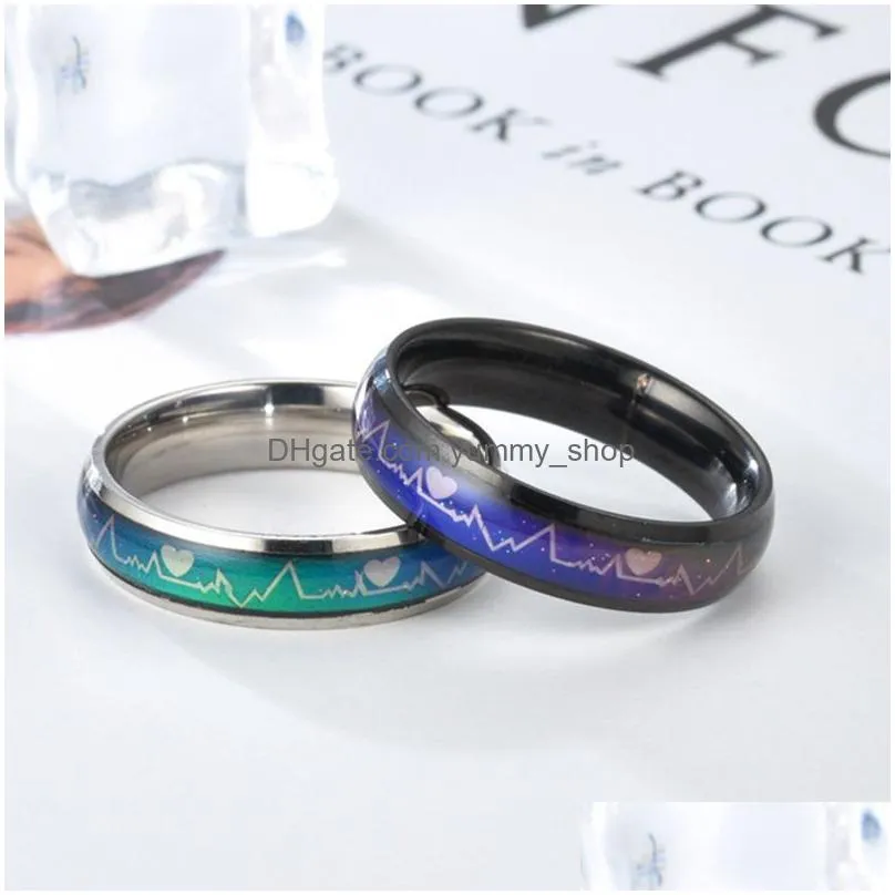 temperature sensing heartbeat ring band stainless steel mood rings for women mens love fashion jewelry will and sandy gift