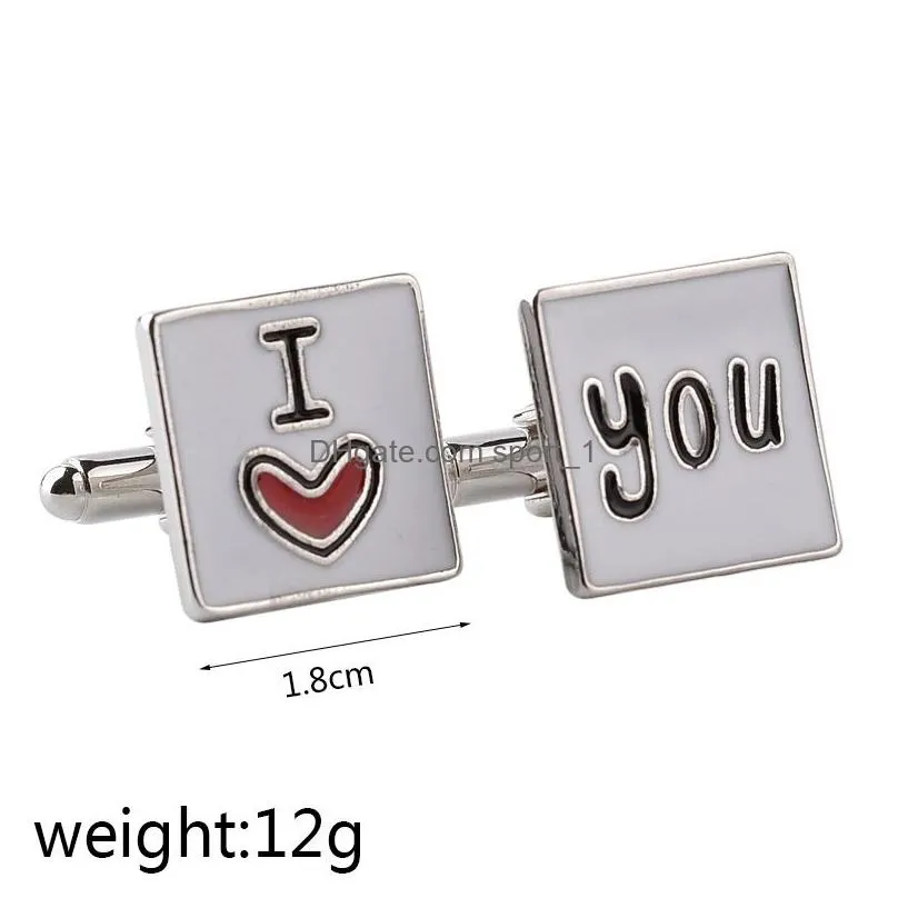 enamel i love you cufflinks lovers business suit shirt cuff links button women mens fashion jewelry valentines day gift will and