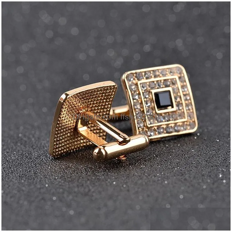 square diamond cufflinks gold formal shirts business suits cuff links button men fashion jewelry