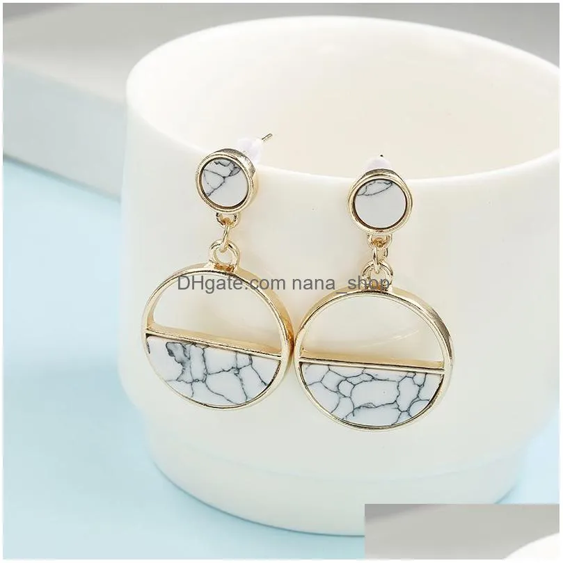 handmade fashion simple geometric circular stud earrings black white marble long earring round design punk ear jewelry brincos