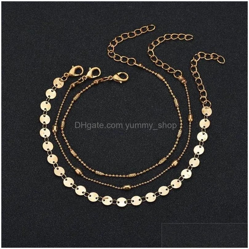 gold coins beads anklet chain women summer beach multi layer wrap foot chains bracelet fashion jewelry will and sandy gift