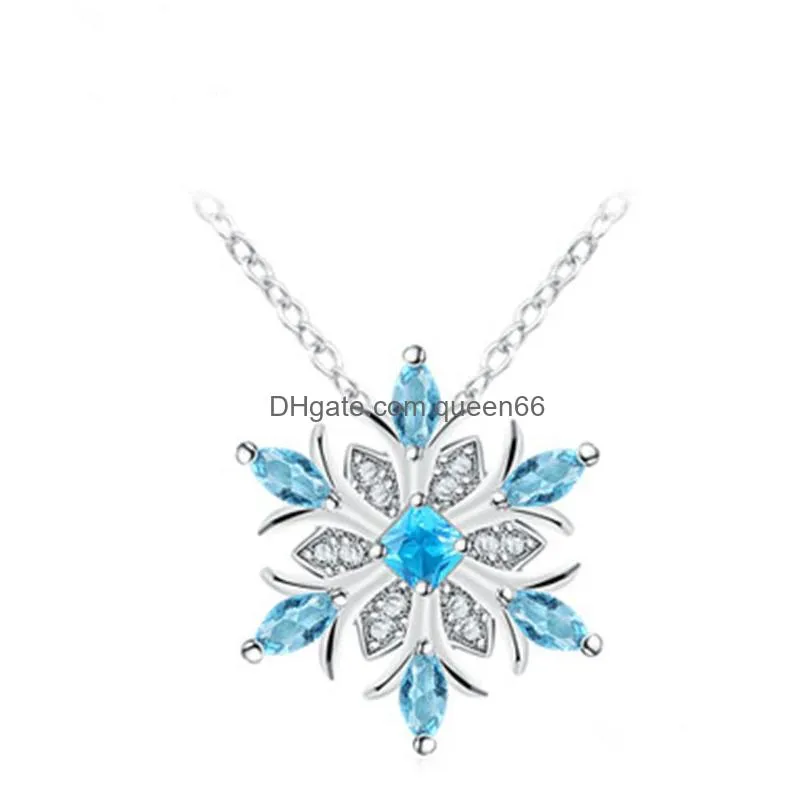 3 pcs/set trendy ocean blue snowflake set womens girls ring necklace jewelry for christmas party accessories