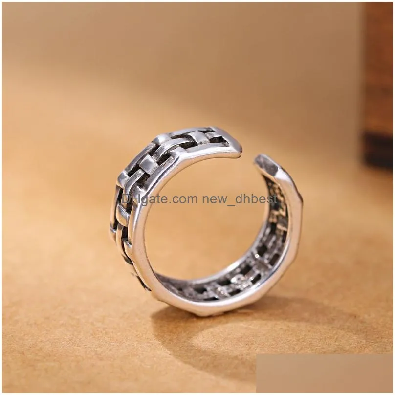 ancient silver knit weave cross ring band finger hollow open adjustable rings women men fashion jewelry will and sandy