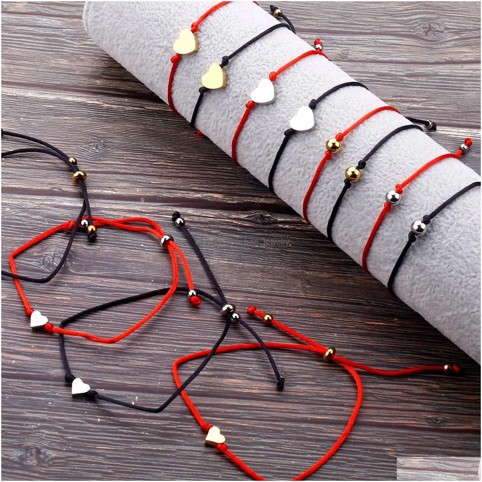 2pcs/set heart charm bracelets one for you and me black red string braiding couple bracelet for men women wish card