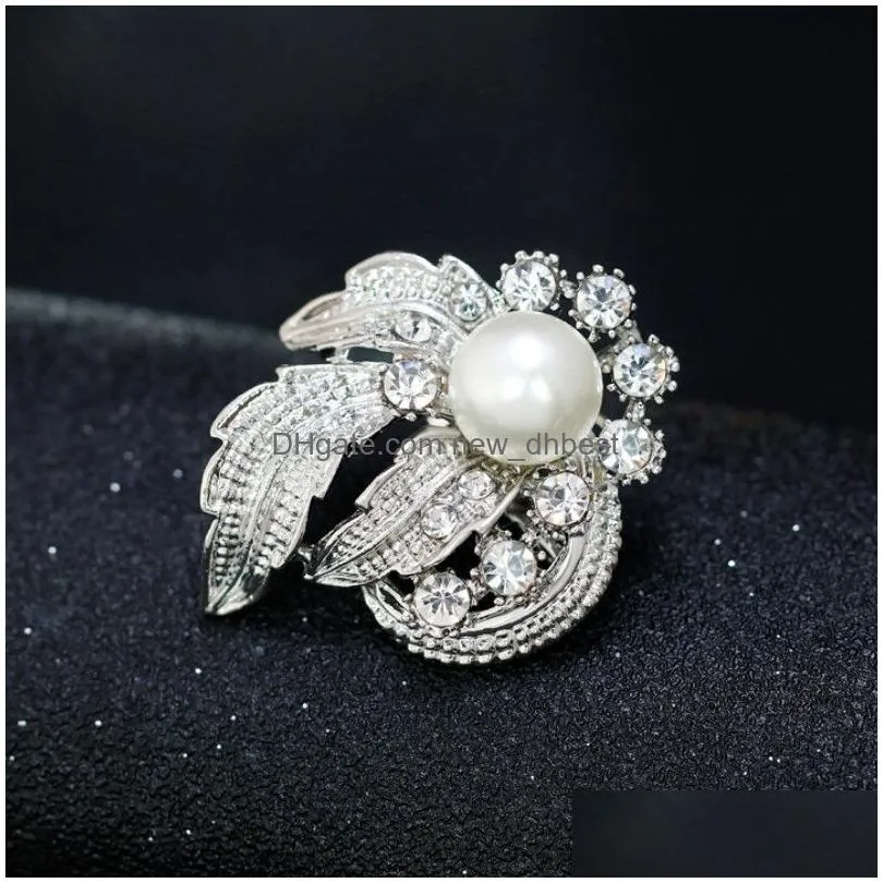 silver pearl brooch crystal diamond brooch pins corsage dress suit pins women fashion jewelry will and sandy gift