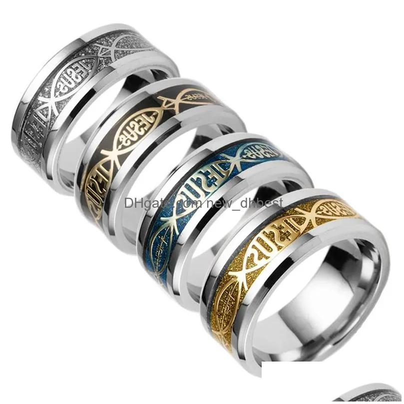 stainless steel christian jesus rings silver gold ring band women mens believe religion will and sandy fashion jewely