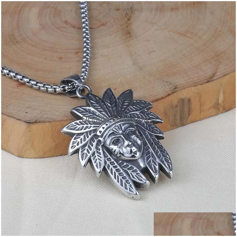 indian head portrait pendant necklace ancient silver stainless steel necklaces for women men hiphop fine fashion jewelry