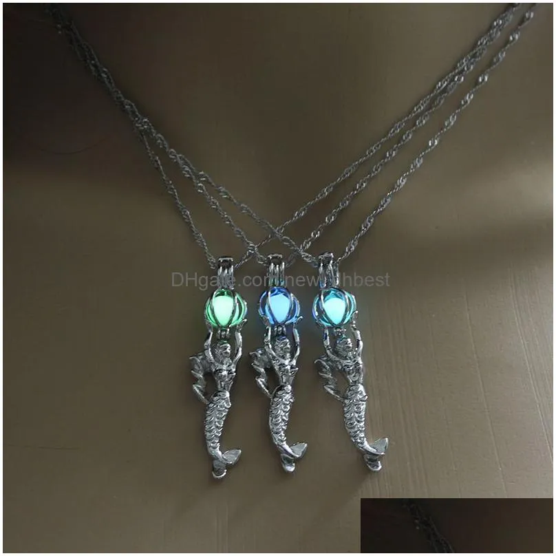 glow in the dark mermaid necklace fluorescent light locket pendant chain for women fashion jewelry will and sandy gift