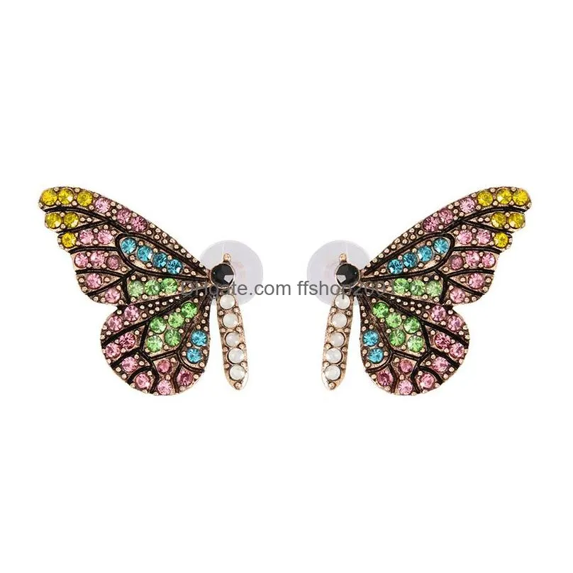 simple temperament butterfly metal dangle earrings female explosion models creative colorful handmade diamond earring