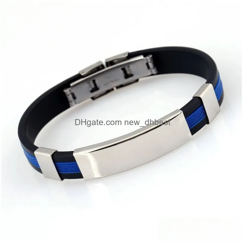 stainless steel tag id folding buckle bracelet simple soft silicone bracelets wristband bangle cuff women mens fashion jewelry will and