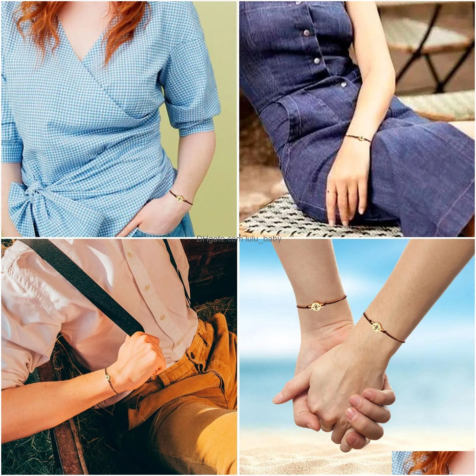 charm bracelet couple friendship compass pendant rope chain bracelet bangle for women men lucky jewelry